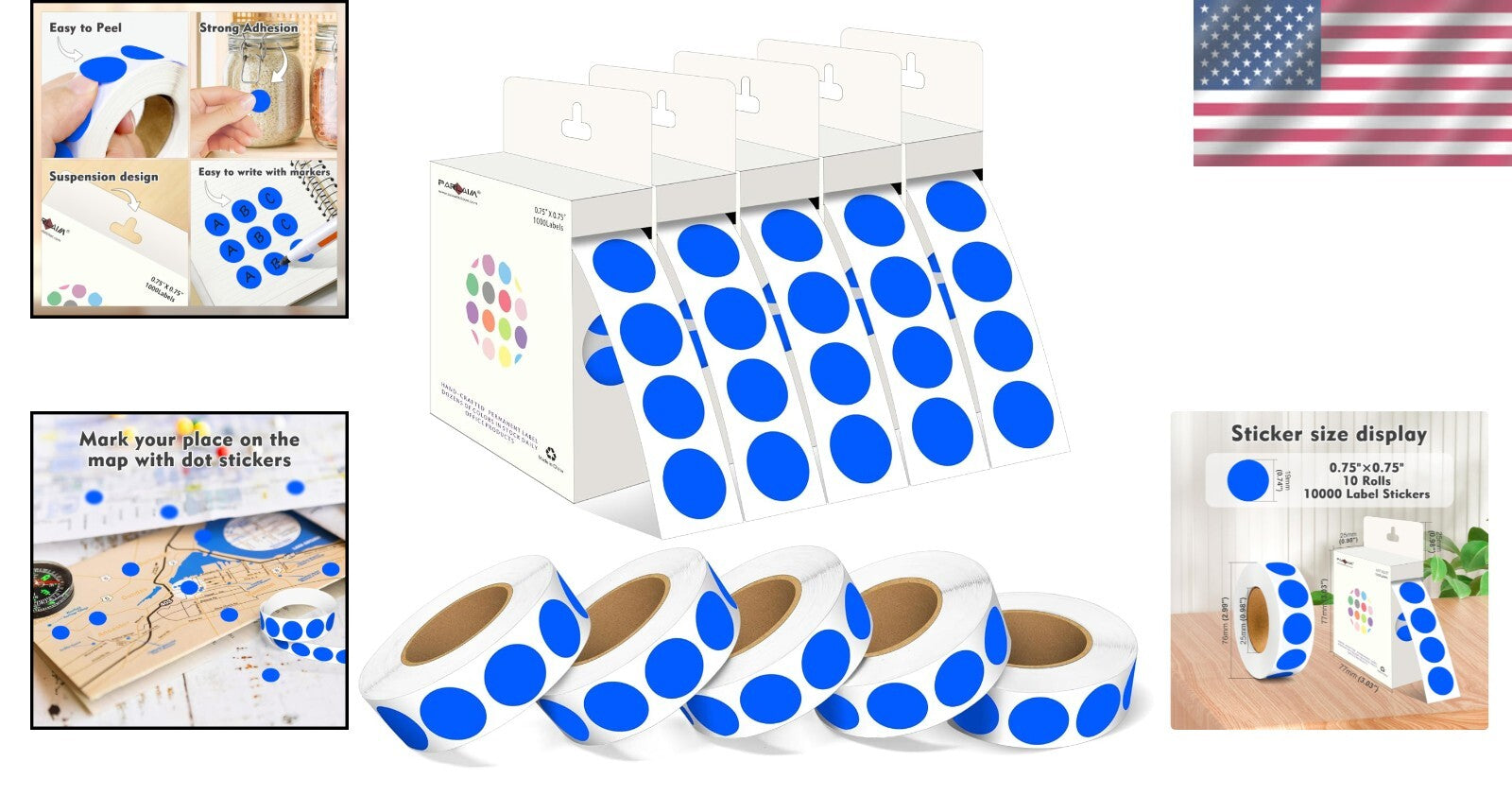 Efficient 3/4 Inch Color-Coding Blue Dot Stickers – 10 Rolls in Dispenser Box