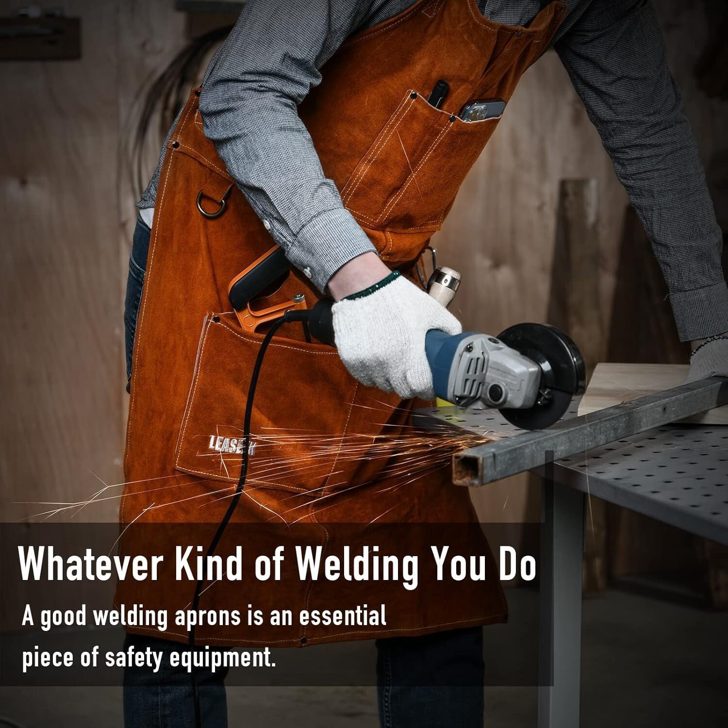 Protection & Comfort: Leather Welding Apron with 6 Pockets - Ideal Gift for Pros