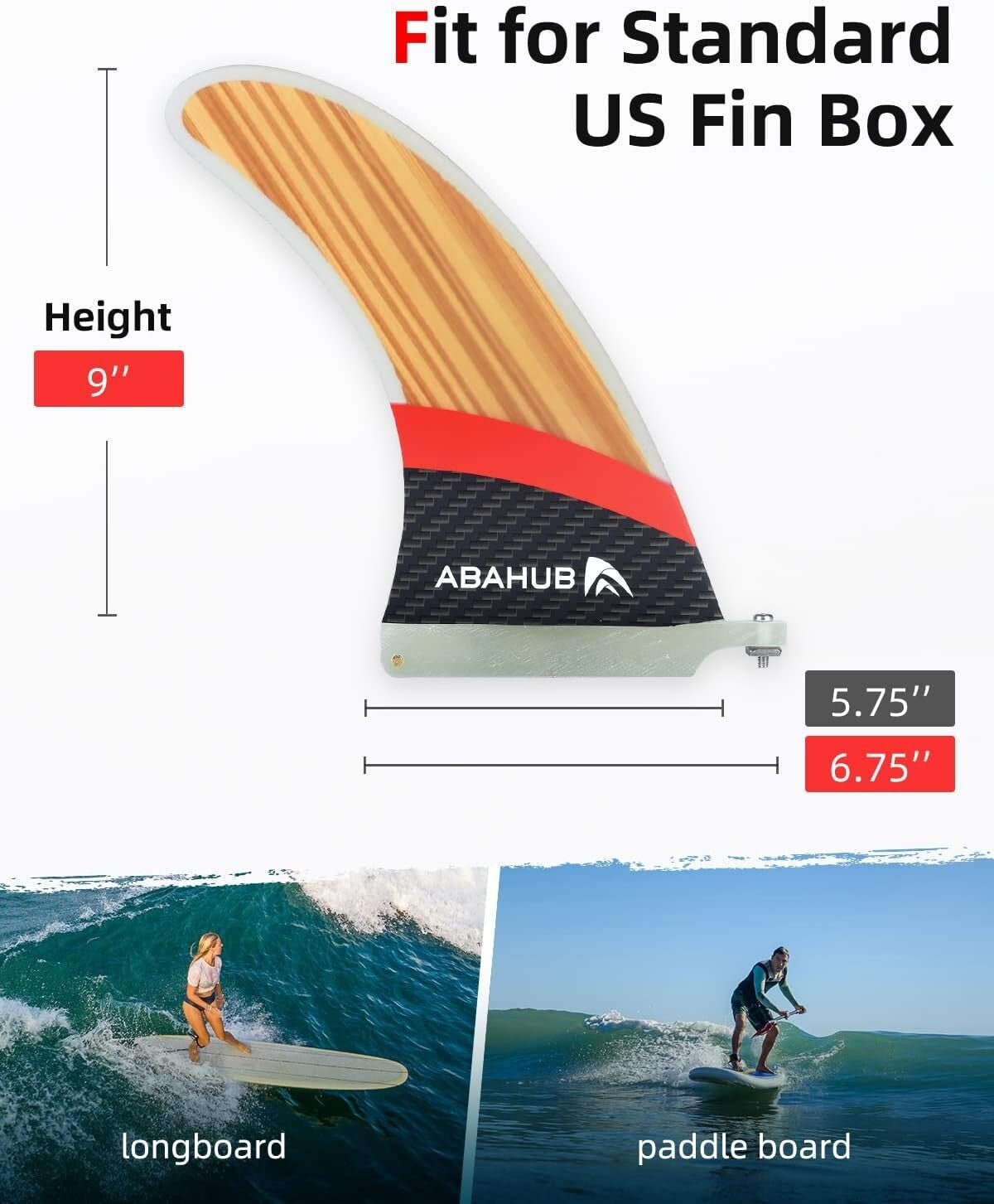 All-Conditions 9'' Fiberglass SUP Fin - Tool-Free Installation & Carry Cover