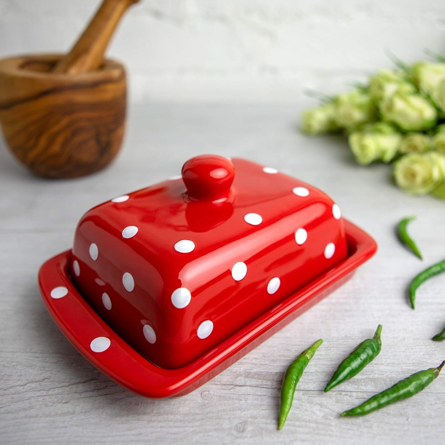 Charming Red Polka Dot Butter Keeper with Lid - Practical Kitchen Accessory