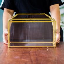 Load image into Gallery viewer, Handmade Vintage Gold and Glass Wedding Card Box with Heart Lock - 12.6" x 5.9"