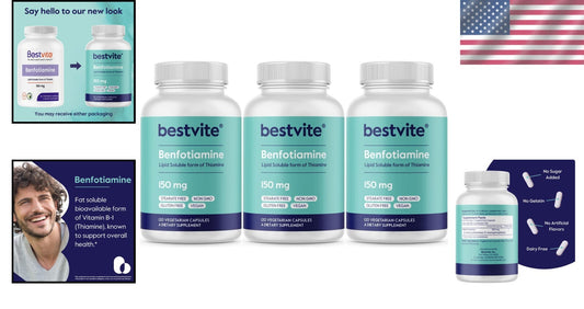 Bioavailable 150mg Benfotiamine Capsules - Vegan & NSF GMP Certified Formula