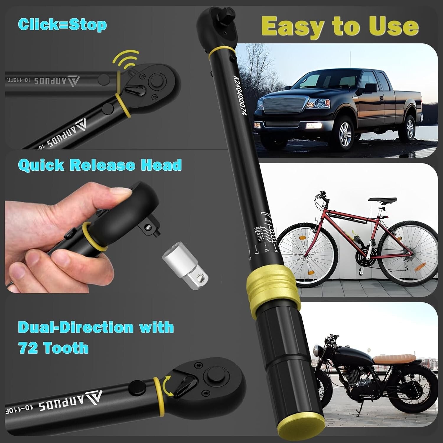 Durable 5-Piece Torque Wrench Set with Dual-Range & Calibration Certificate