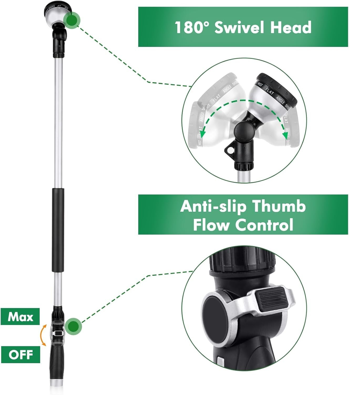 Ergonomic 36" Watering Wand with 10 Spray Patterns - Ideal for Baskets & Plants
