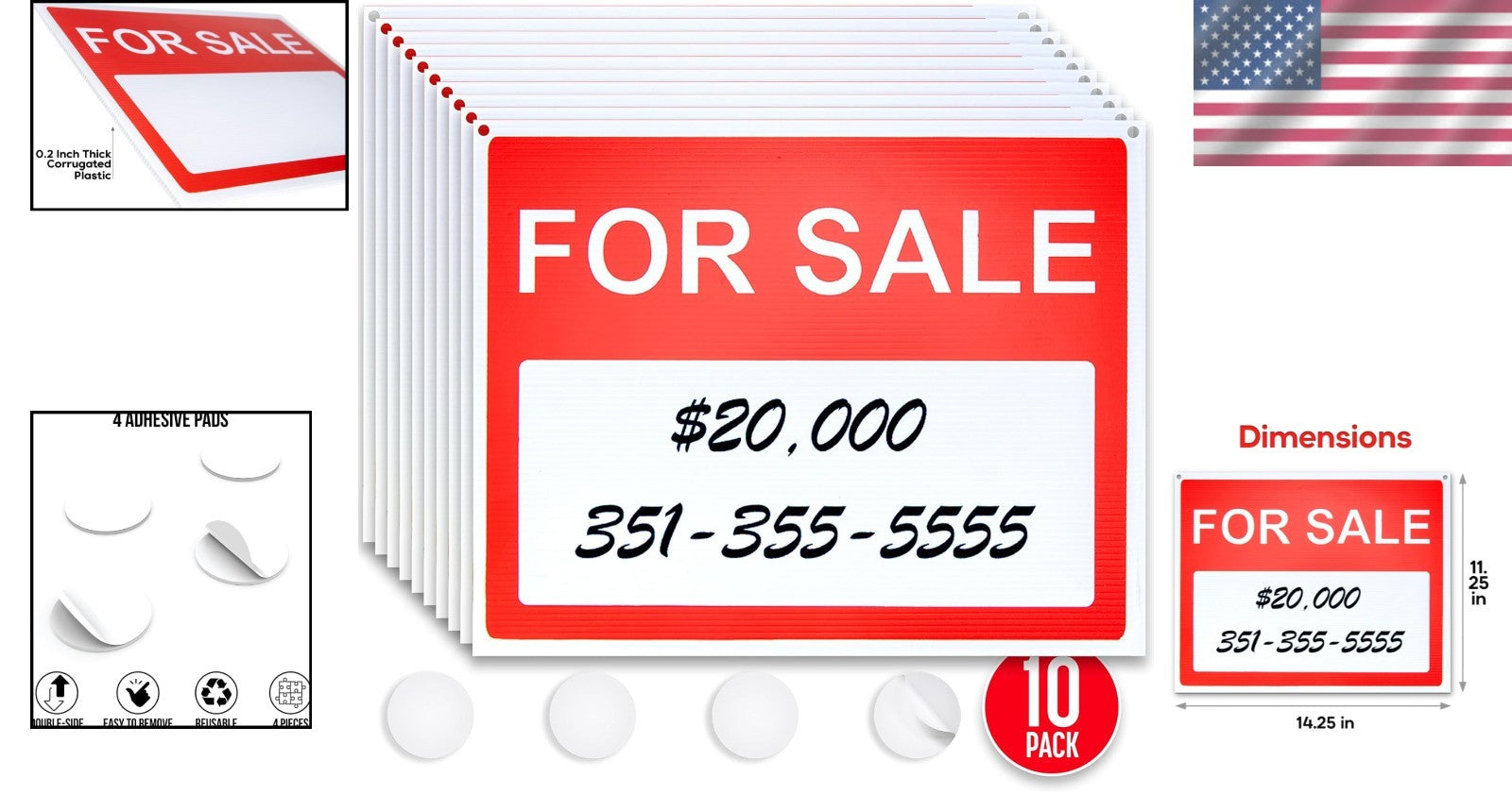 Eye-Catching For Sale Vehicle Signs - 10 Pack - Weather-Resistant & Easy to Use