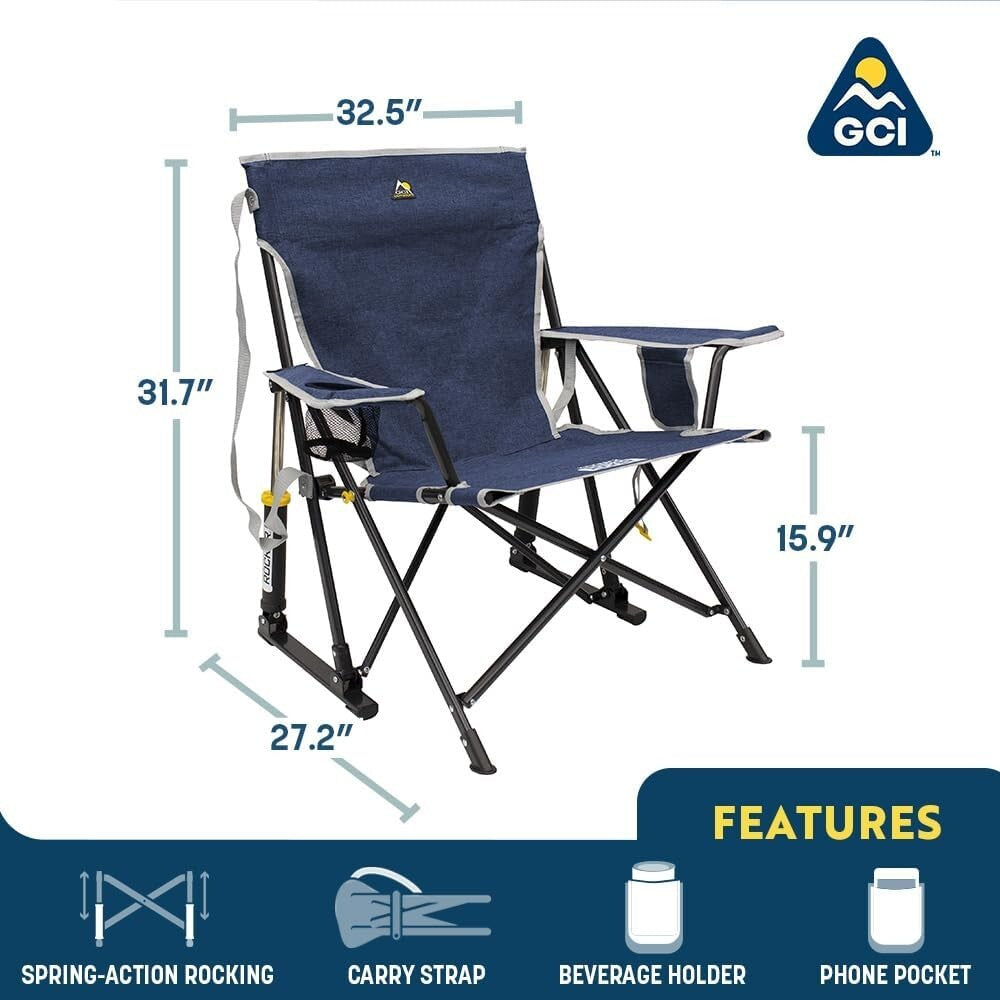 Compact Kickback Rocker Folding Chair for Camping - 250 lbs Capacity, Easy Setup