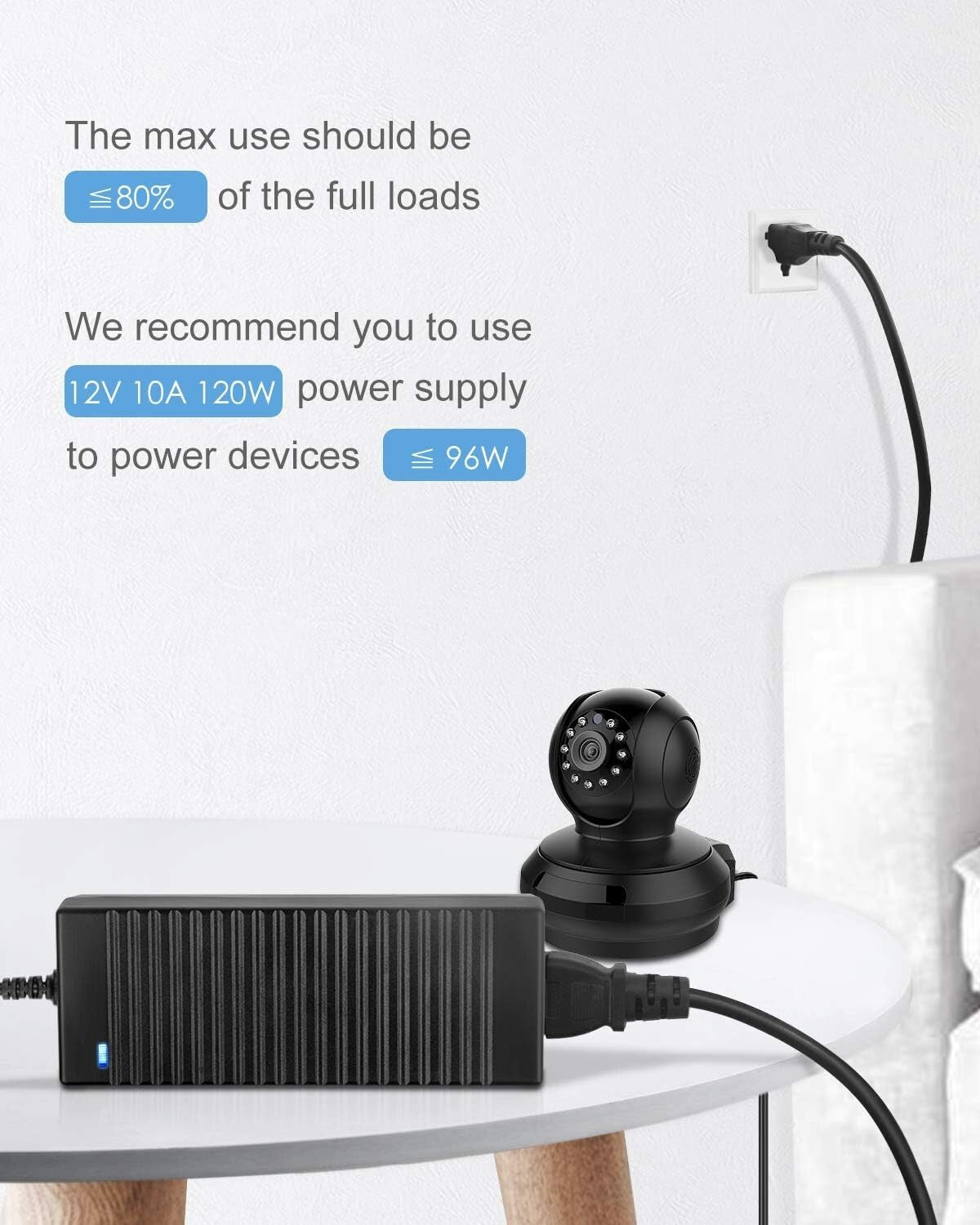 2-Pack 12V 10A Power Source - Ideal for LED Luminaries & Monitors, 120W Output