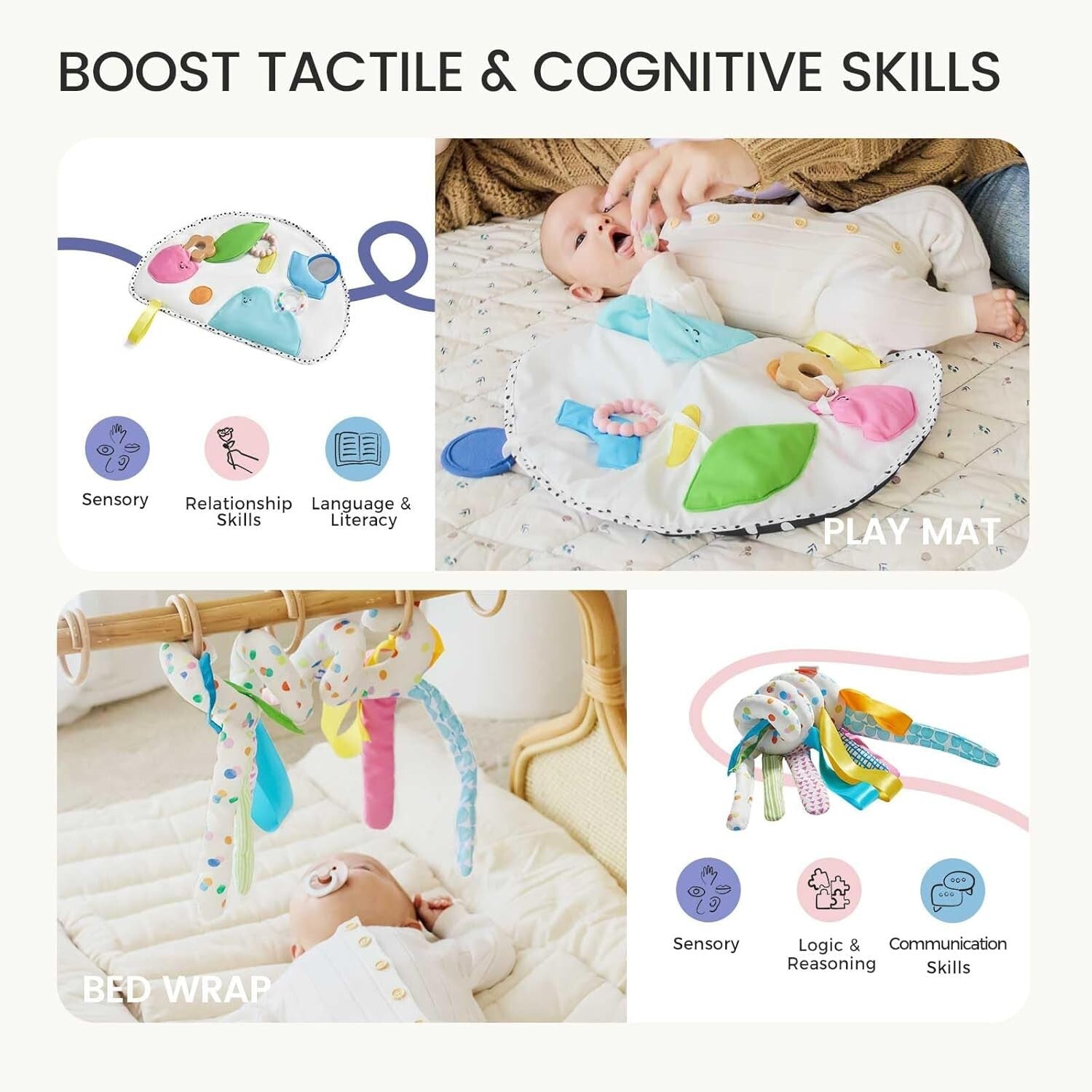 Engaging Montessori Baby Play Set – Mirror, Rolling Bell & Black & White Cards