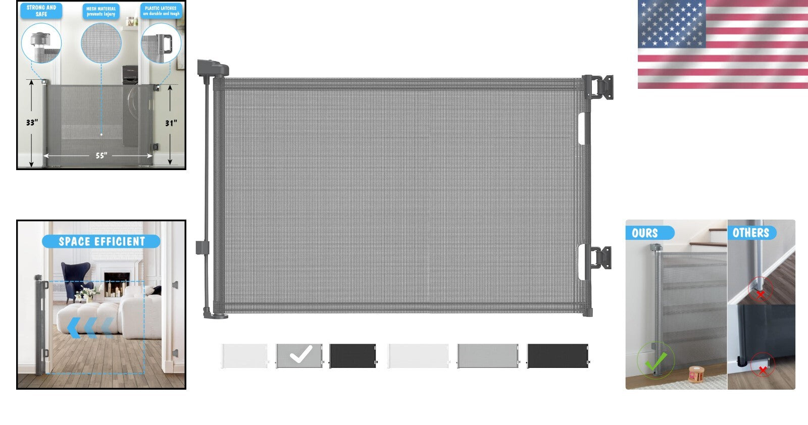 Space-Saving Retractable Mesh Gate - Ideal for Kids and Pets Indoors/Outdoors