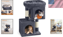 Load image into Gallery viewer, Smoky Gray 26.4-Inch Cat Tree with 2 Caves and Large Perch - Ideal for Kittens