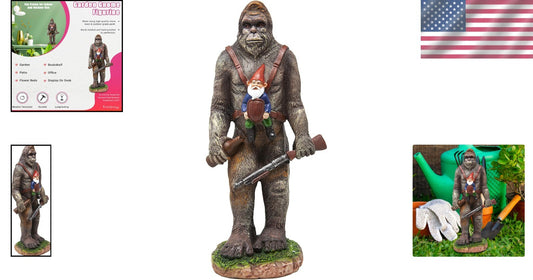 Mythical Bigfoot and Gnome Duo – Unique Garden Statue for Home and Patio
