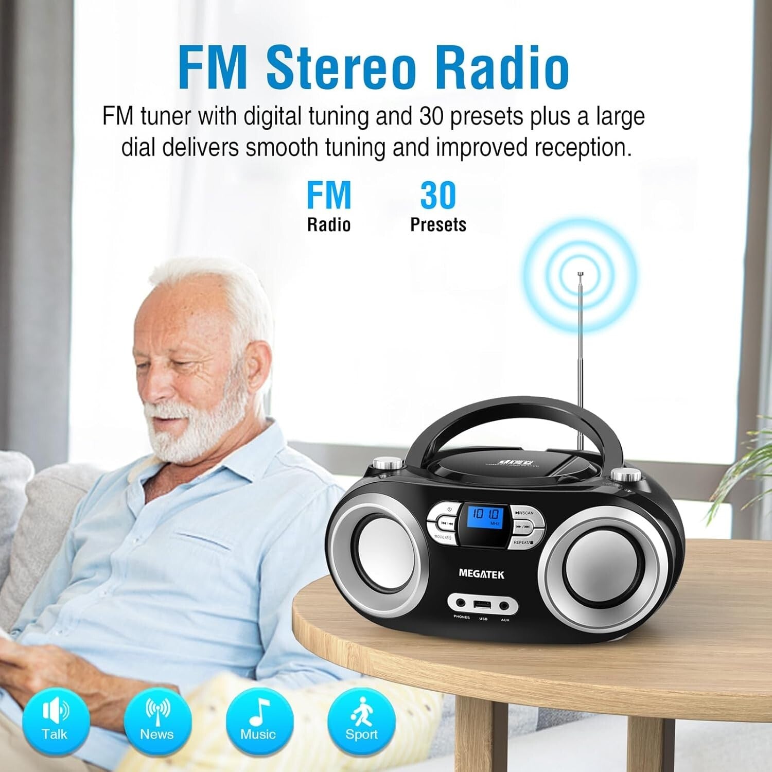 Multi-Functional Portable CD Boombox with USB and AUX - Great Sound Quality