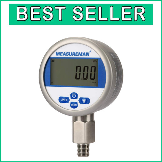 Battery-Powered Digital Pressure Gauge 0-10000psi - Compact Stainless Steel Case