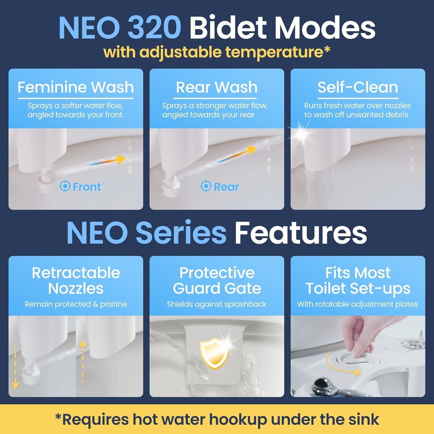 Adjustable Hot & Cold Dual Nozzle Bidet with Hygienic Guard Gate - Easy Install