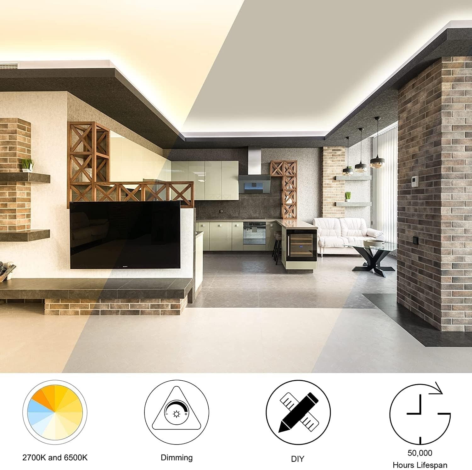 CCT 32.8ft Tunable White LED Strip - Bluetooth Dimmable Tape Light for Elegance