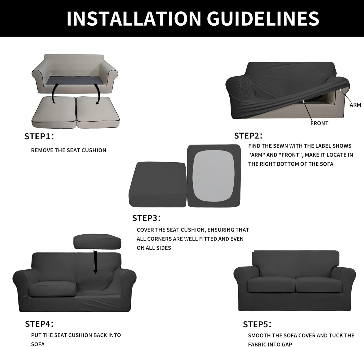 Stretch Pet-Friendly Sofa Cover: 3-Piece Set for Durable Protection - Dark Gray