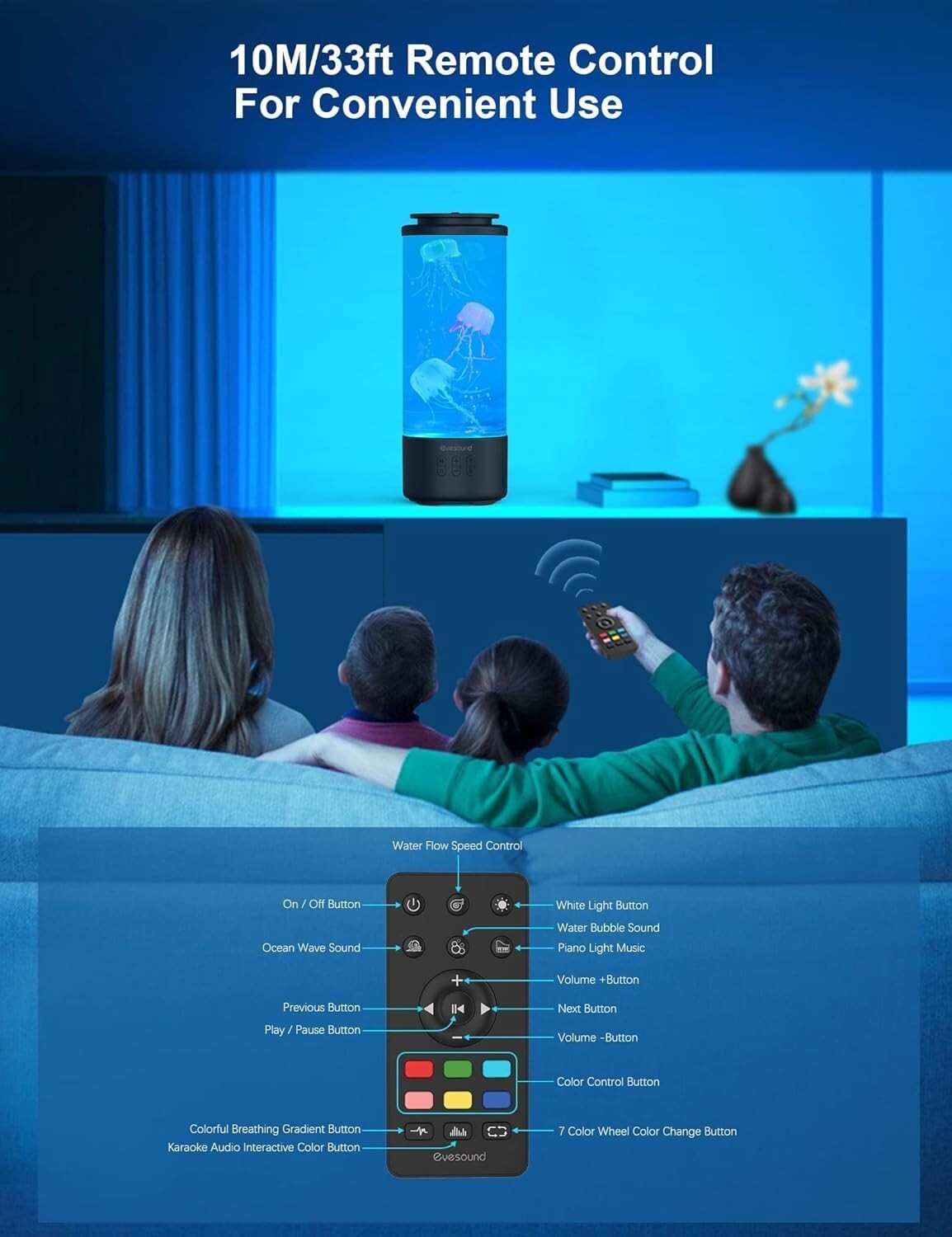 Elegant Jellyfish Night Light with Bluetooth Speaker - 4 Modes & Soothing Sounds