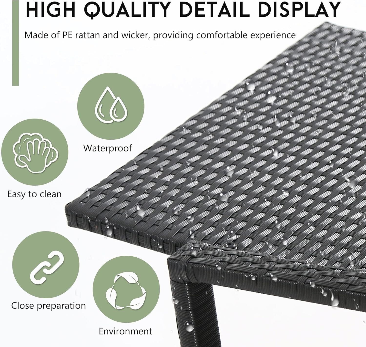 All-Weather 3 Piece Rattan Conversation Set - Black Bistro Chairs & Table