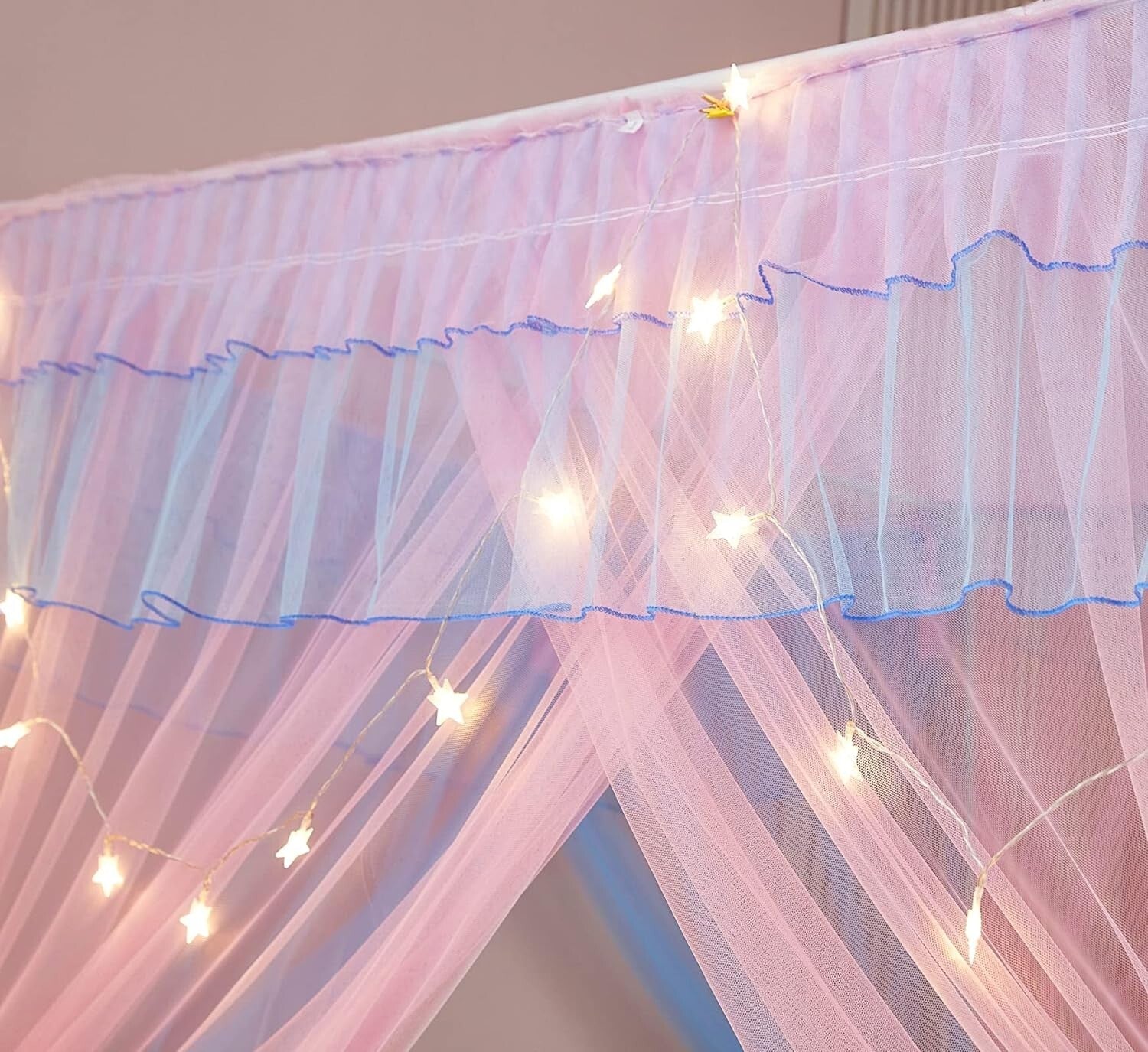 Deluxe Rainbow Princess Bed Canopy with Built-In Lights - Cozy Queen Size Decor