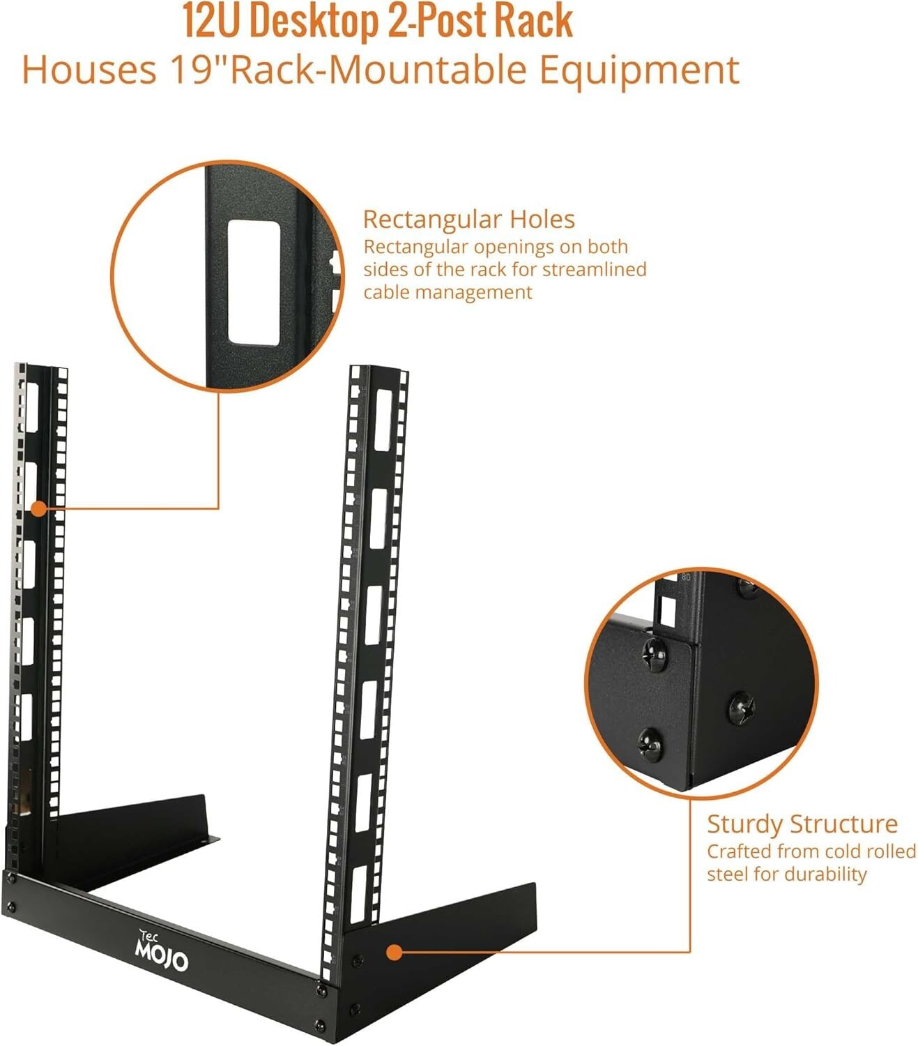 12U Desktop Server Rack - Sturdy Open Frame for AV/Data/IT Equipment