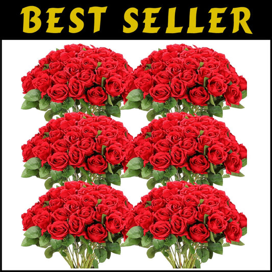 50 Pcs Realistic Red Silk Roses with Flexible Stems - Ideal for Weddings & Decor