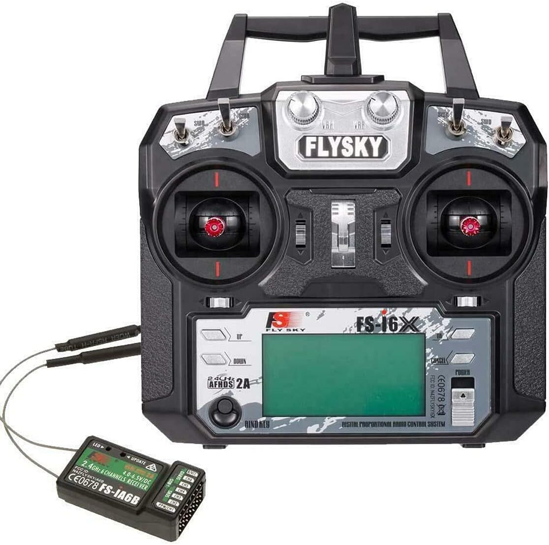 FS-i6X Drone & RC Boat Transmitter - 10 Channels with LCD Display & Omni Antenna