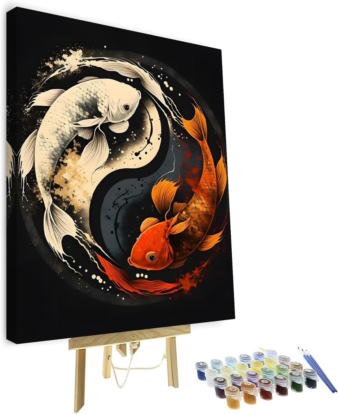 Koi Fish Paint by Numbers Kit - 16x20 Inch Framed Yin Yang Design for Beginners