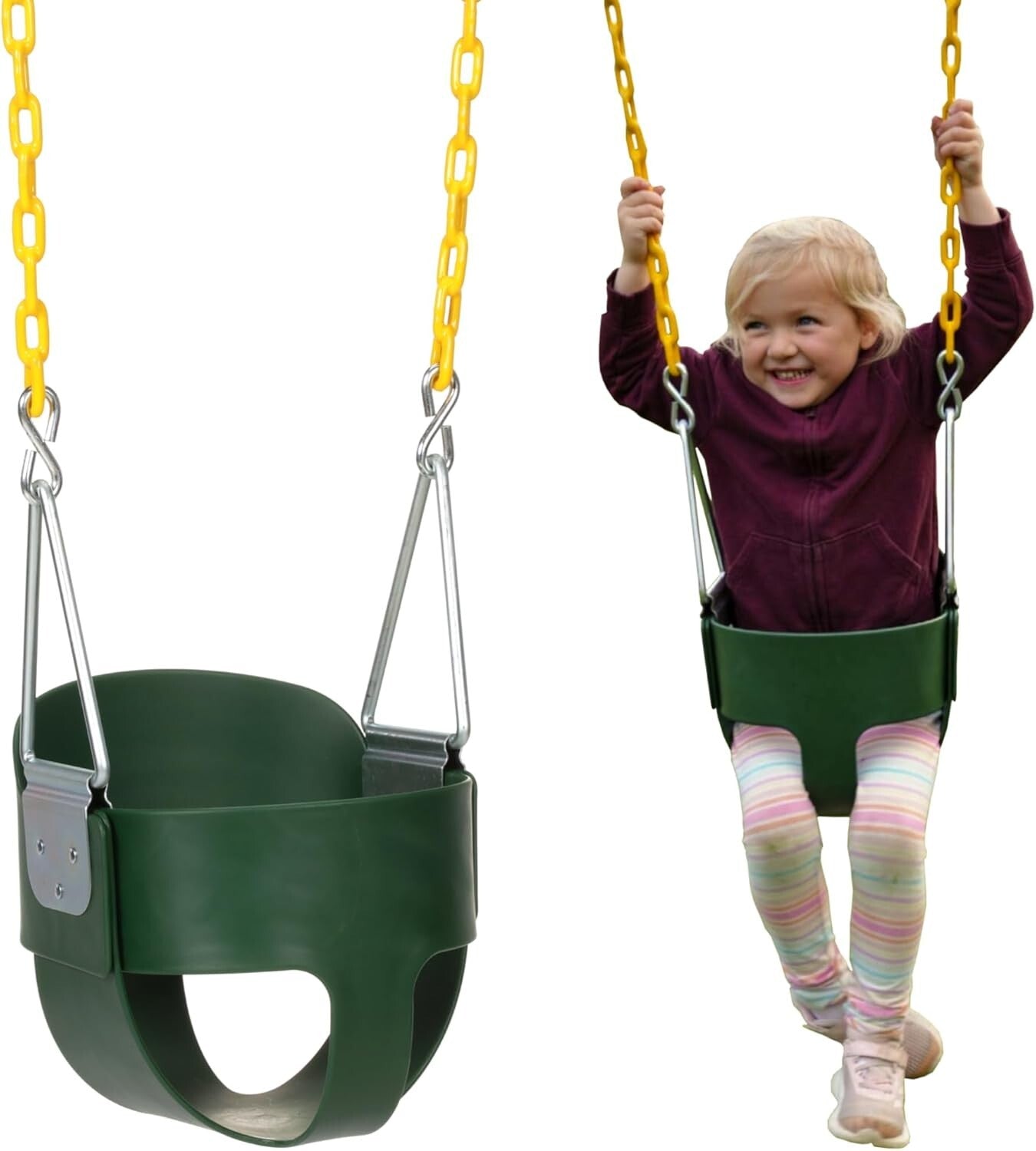Durable Green Full Bucket Swing for Toddlers - Rust-Resistant, Fully Assembled