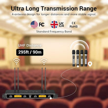 Load image into Gallery viewer, Professional Wireless Microphones System – 4x10 Channels with Metal Body Mics