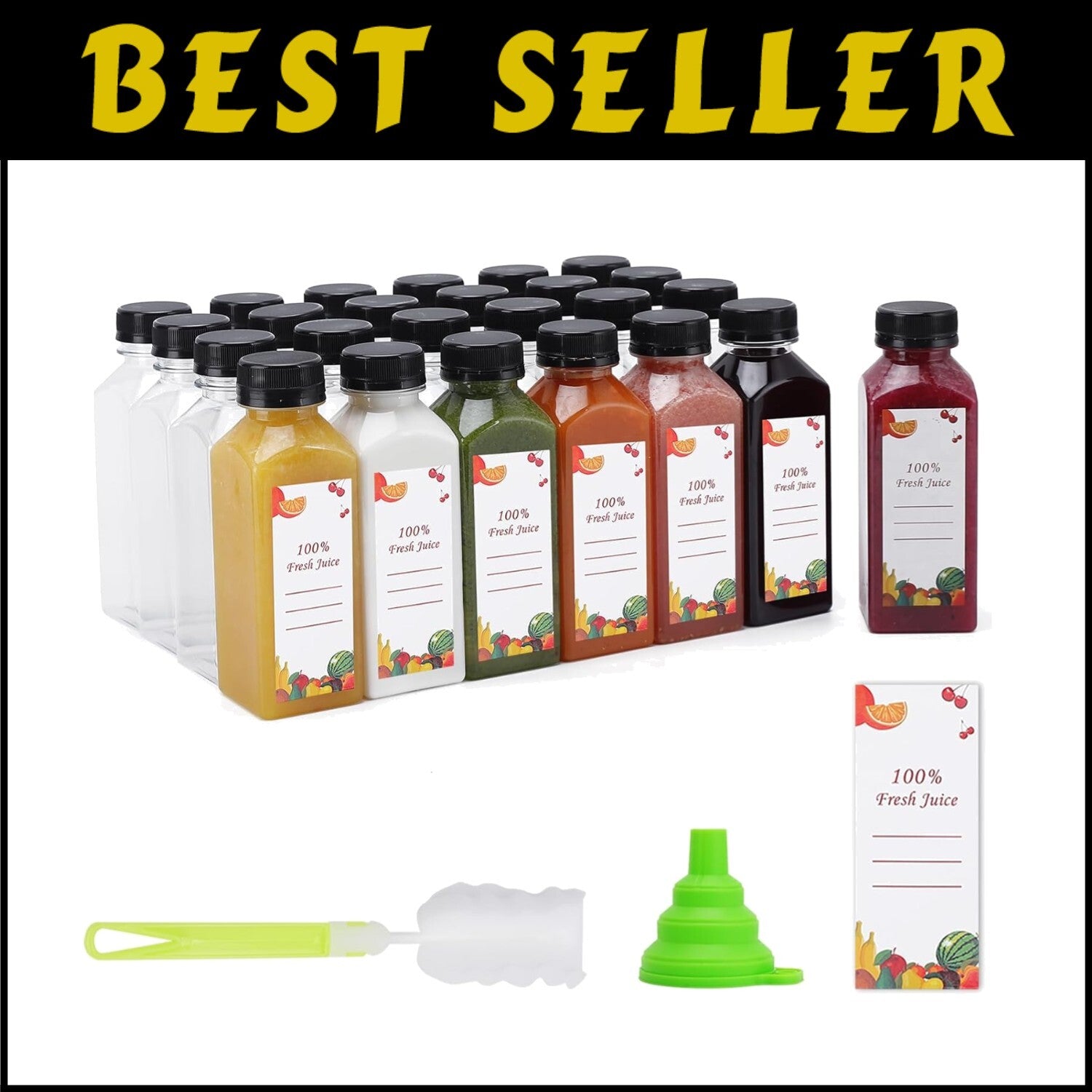 Premium 12 Oz Clear PET Juice Bottles - 150 Pack with Funnels & Cleaning Brushes