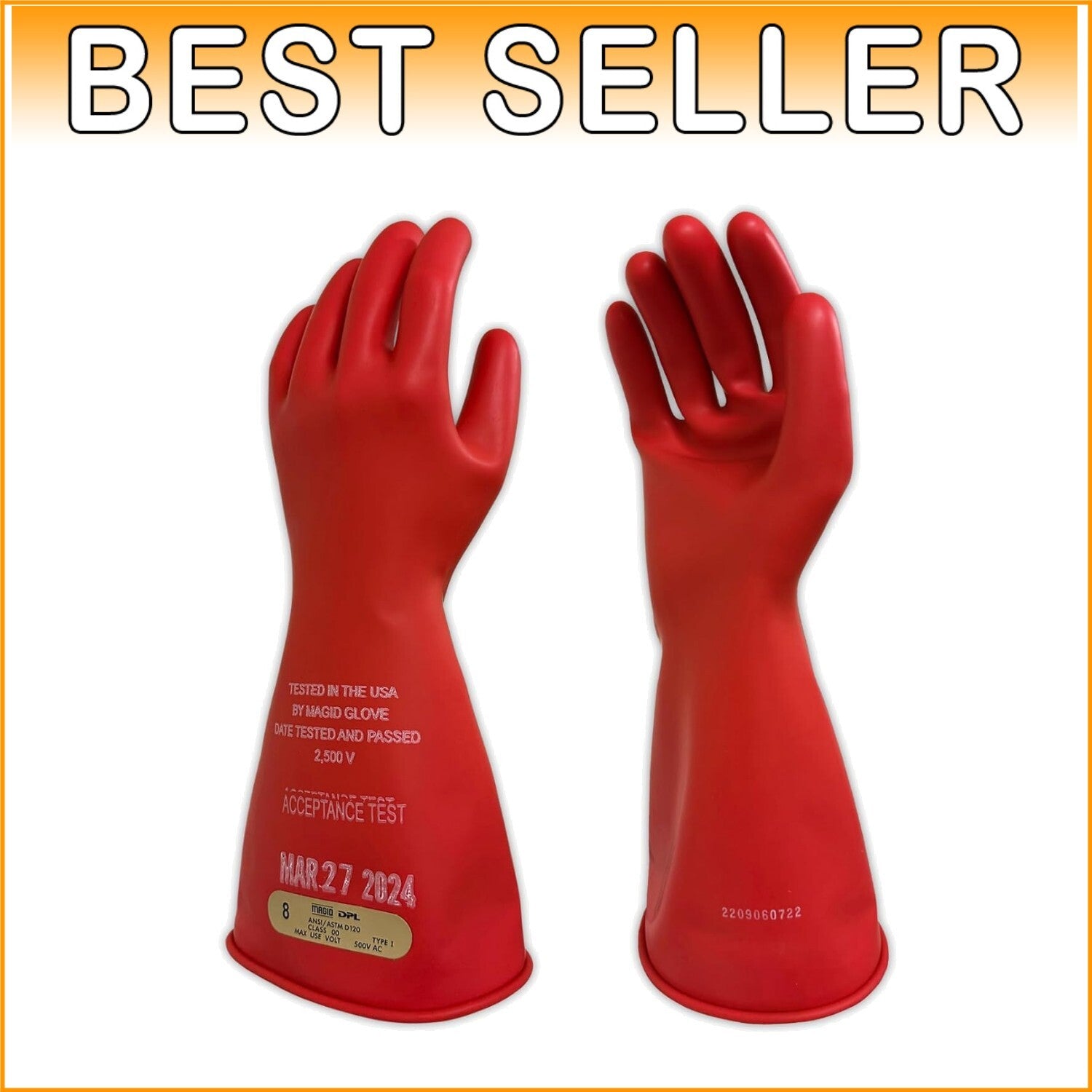 Durable Size 10 Class 00 Red Electrical Insulating Gloves - 14