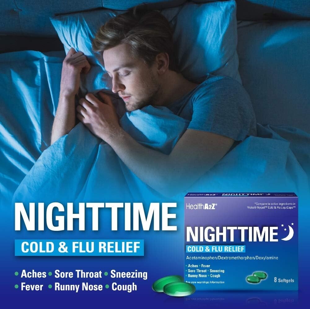 Nighttime Relief for Cold & Flu - 192 Non-Drowsy Softgels for Multiple Symptoms