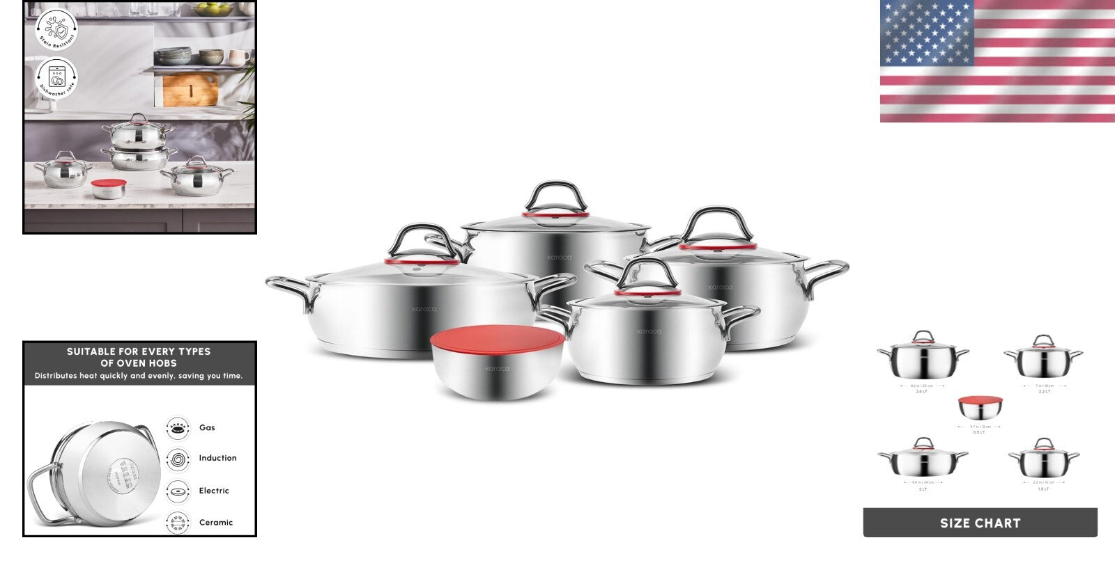 Durable 10-Piece Stainless Steel Cookware Set - Pot, Deep Pot, Casserole & More