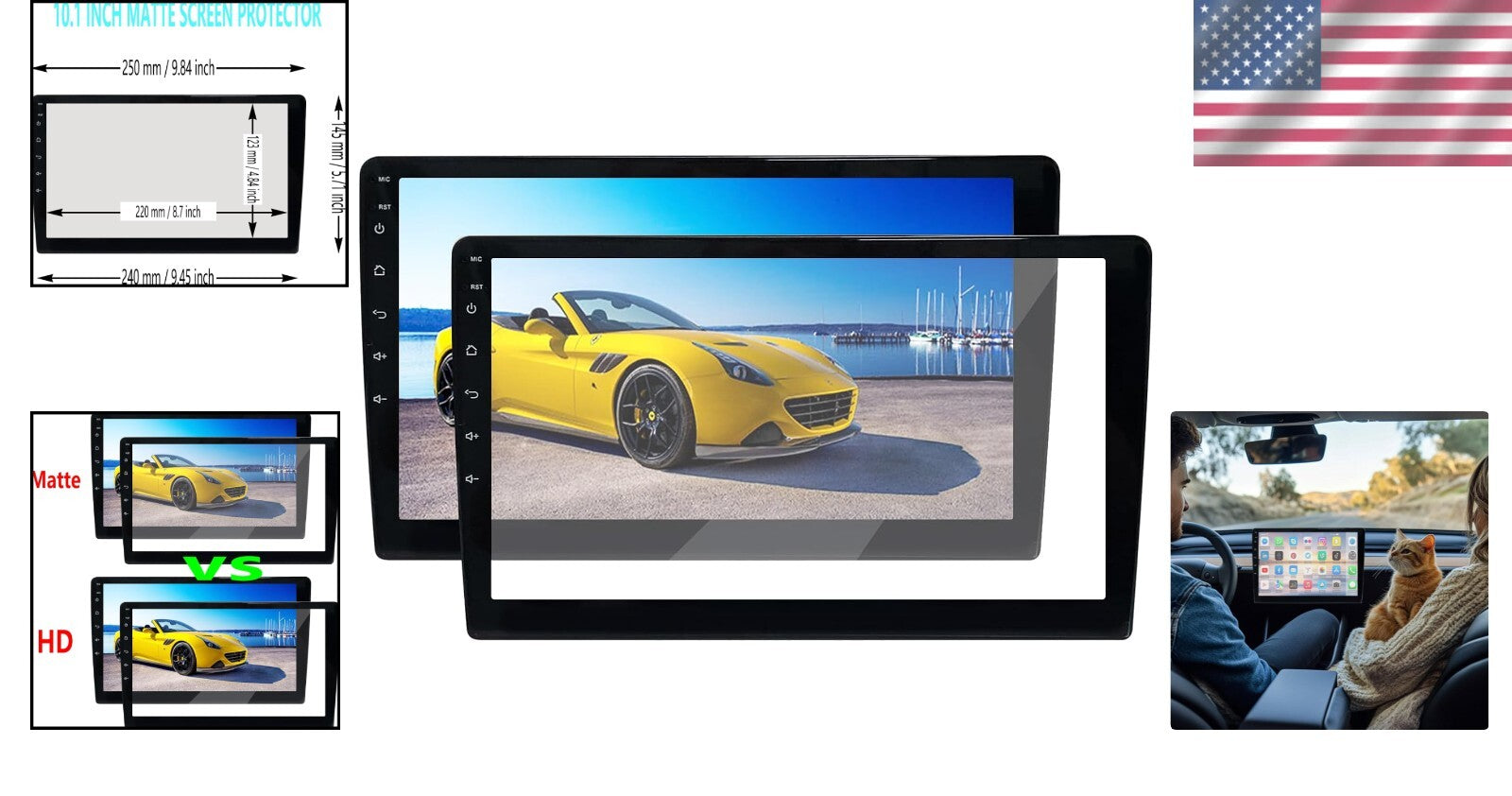 10.1-Inch Anti-Glare Car Screen Protector - Scratch Resistant & Anti-Fingerprint