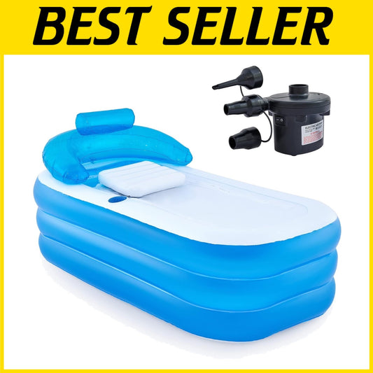 Durable PVC Inflatable Spa Tub with Headrest & Freestanding Design - Light Blue