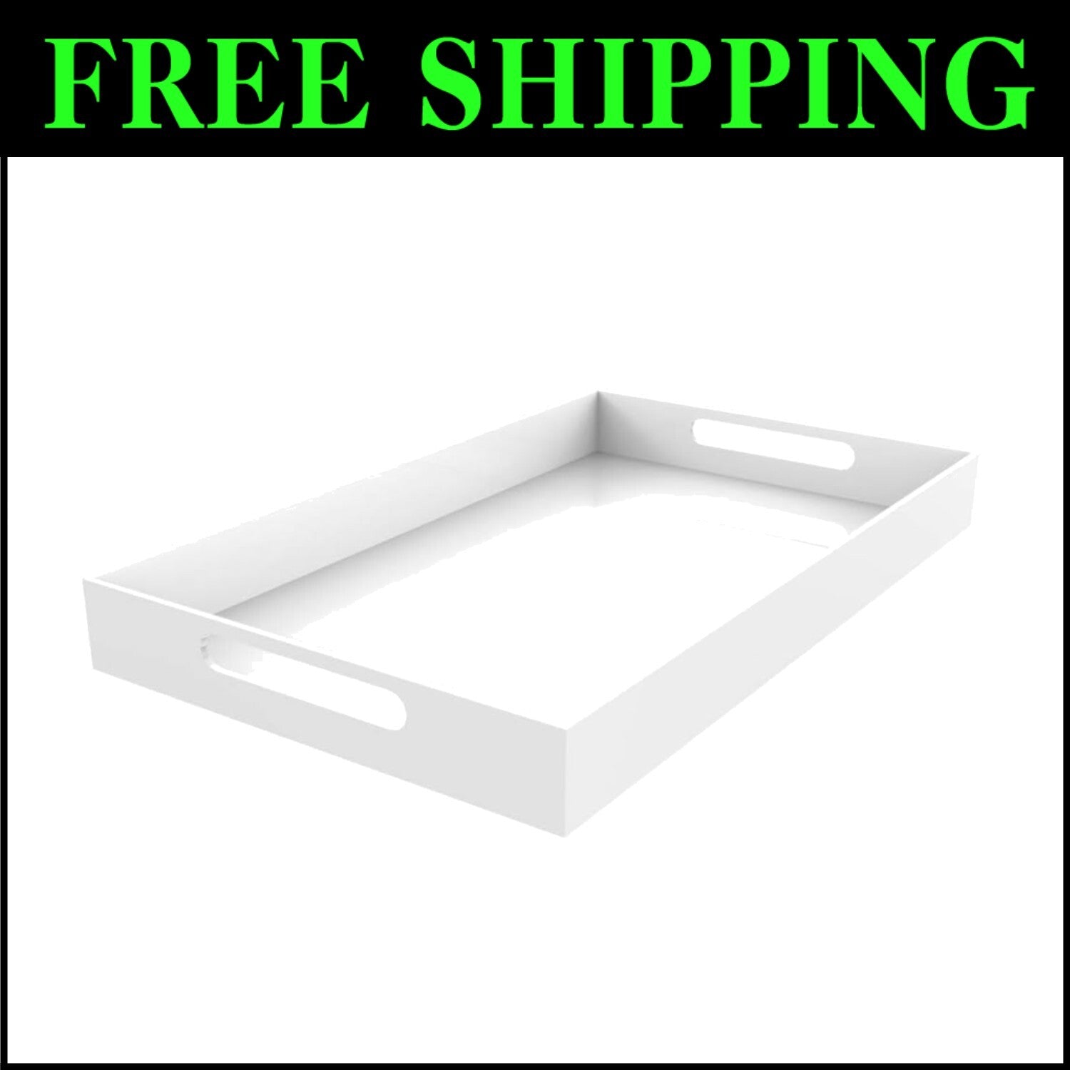 Large White Acrylic Serving Tray with Handles - Elegant Décor & Organization