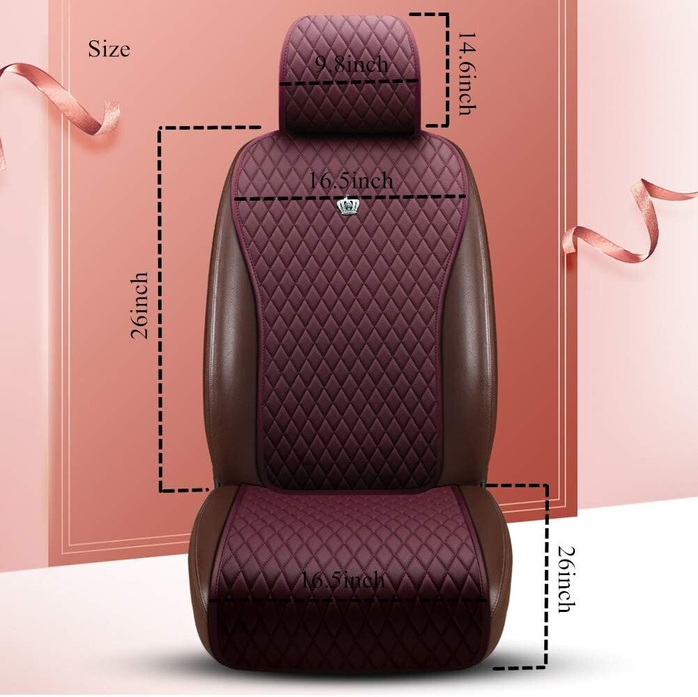 Luxury Leather 11PCS Car Seat Covers - Universal Fit Wine Red Crown Style