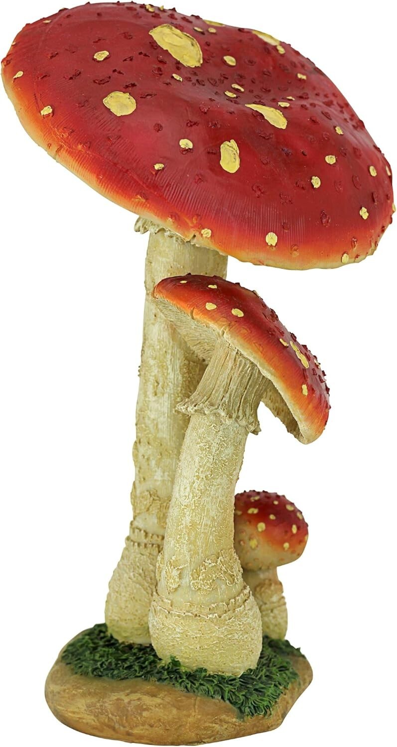 Lightweight Mystic Mushroom Statue: Hand-Cast Red Garden Decor - 12.99” Tall
