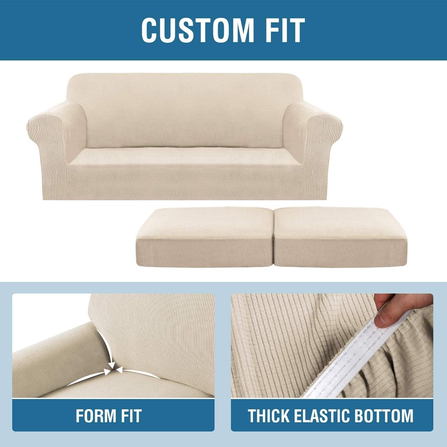 Durable Custom-Fit Stretch Sofa Slipcovers in Natural for Chic Living Room Style