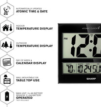 Load image into Gallery viewer, Battery Operated Atomic Clock - 3" LCD Display &amp; Wireless Temperature Sensor