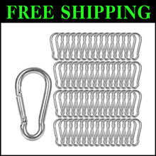 Load image into Gallery viewer, 60-Pack Heavy-Duty Galvanized Steel Carabiner Clips, 500Lbs Capacity – M8 Hook