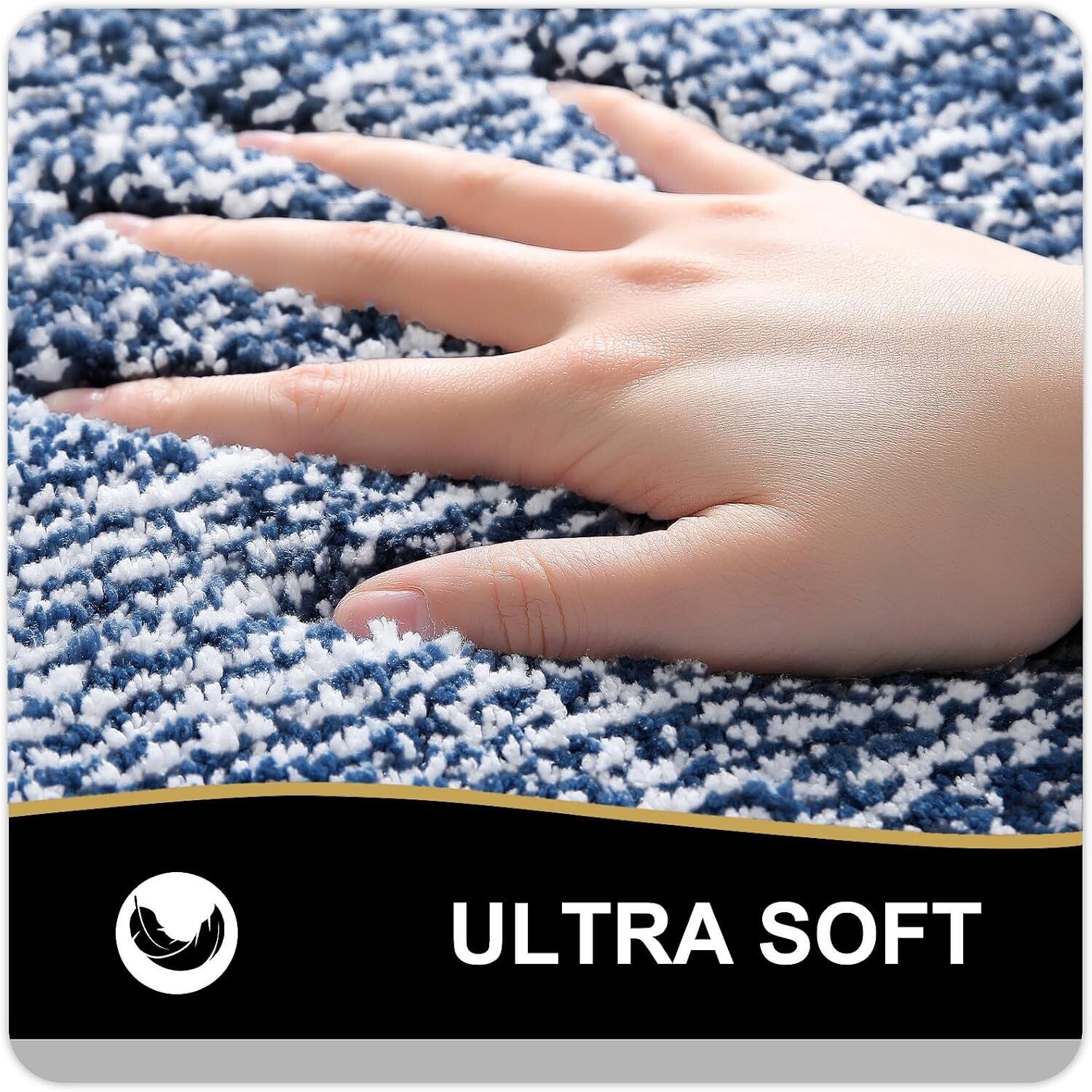 Extra Absorbent Navy Bath Mat 44x24 - Fluffy & Non-Slip Design for Safety