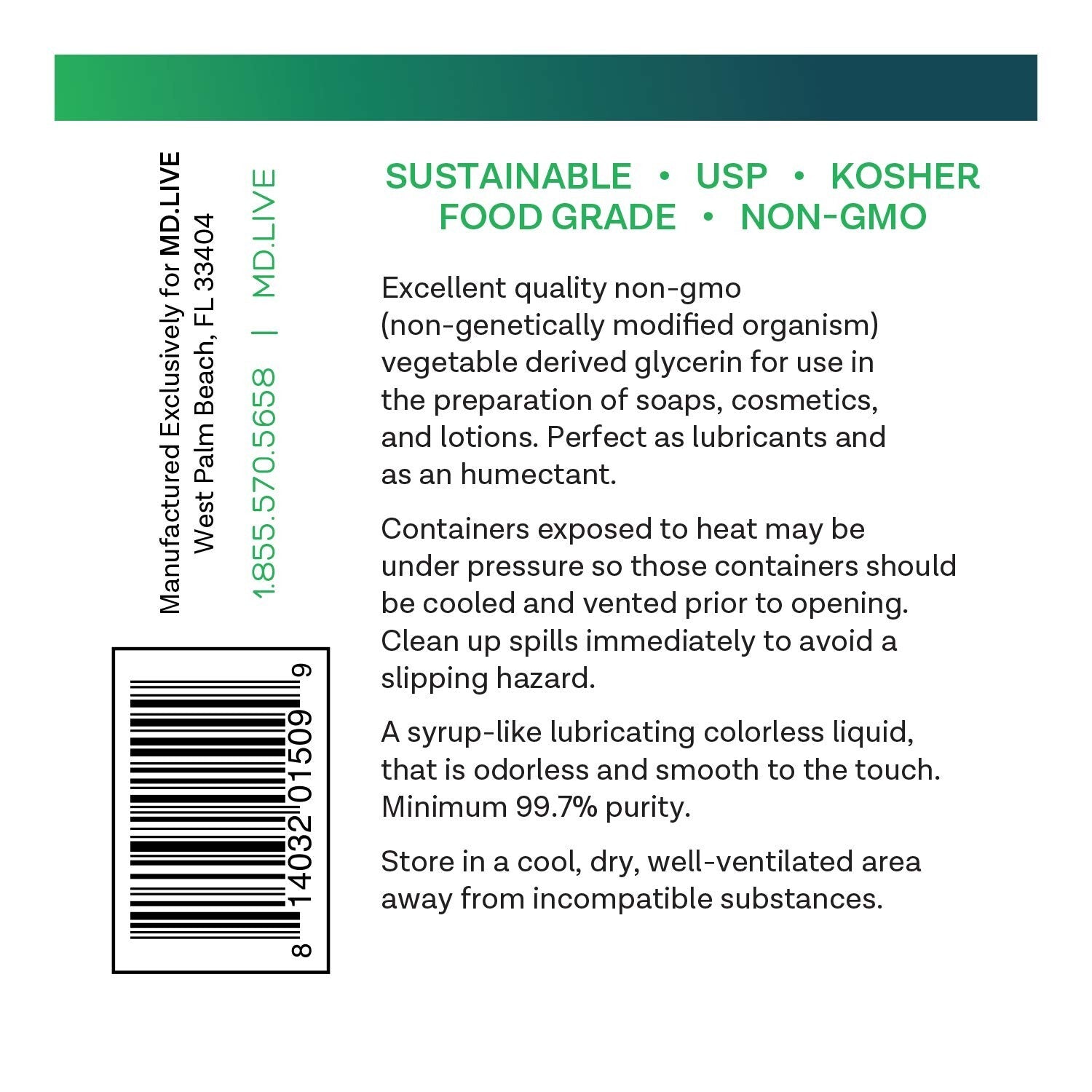 Sustainable 1 Gallon Vegetable Glycerin - Natural Humectant for DIY Skin & Soaps