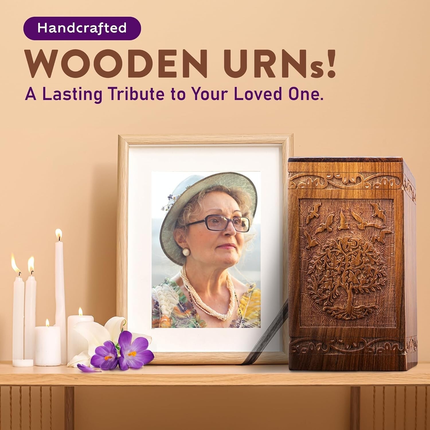 Premium Decorative Wooden Urn for Adults - Secure Sliding Opening Design