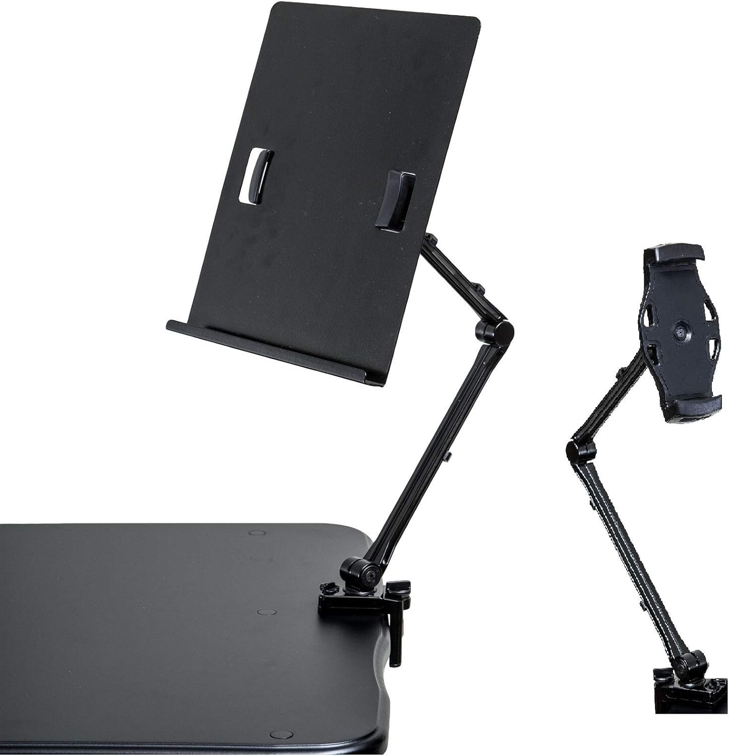 Full Motion Black Document and Tablet Holder - Adjustable & Space-Saving Design