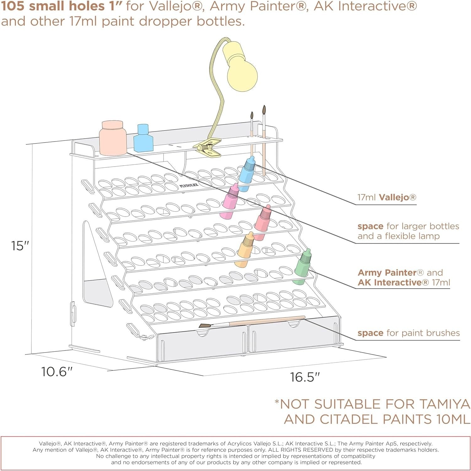 Eco-Friendly Paint Organizer for 105 Bottles & 14 Brushes - Stylish Storage Rack