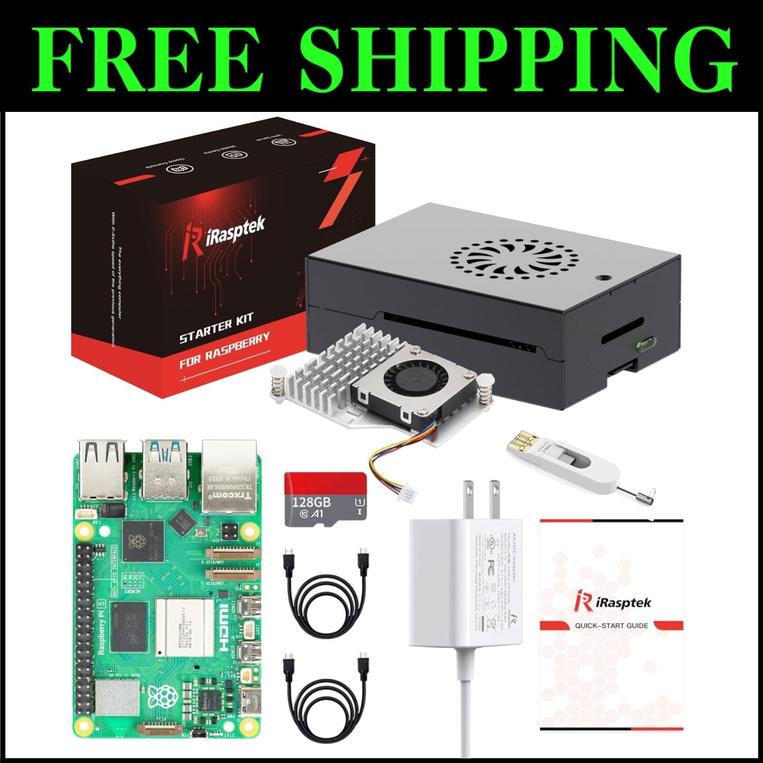 Ultimate Raspberry Pi 5 Bundle: 8GB RAM, 128GB OS, & Durable Aluminum Case