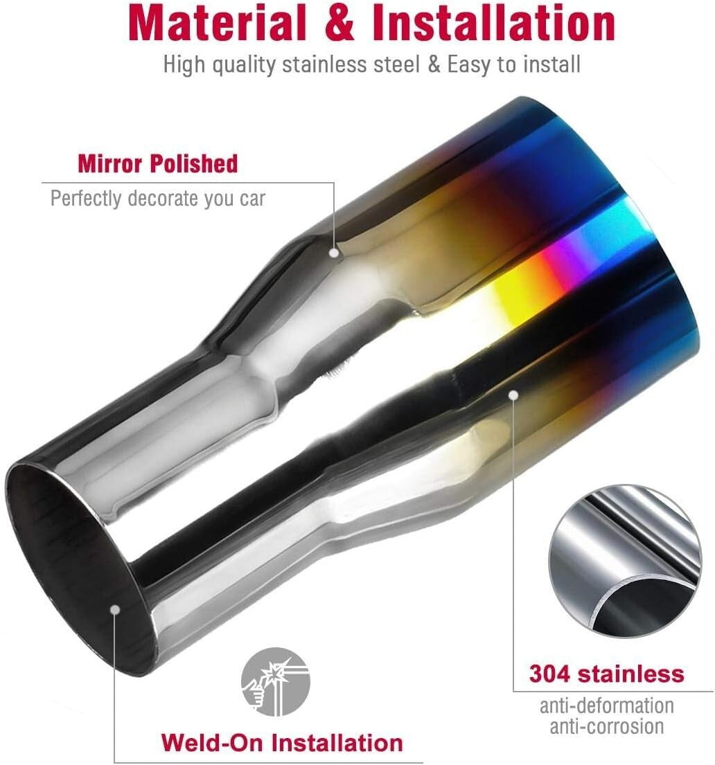 Pack of 2 Blue Burnt 304 Stainless Steel Exhaust Tips - 2.5" Inlet, 3.5" Outlet