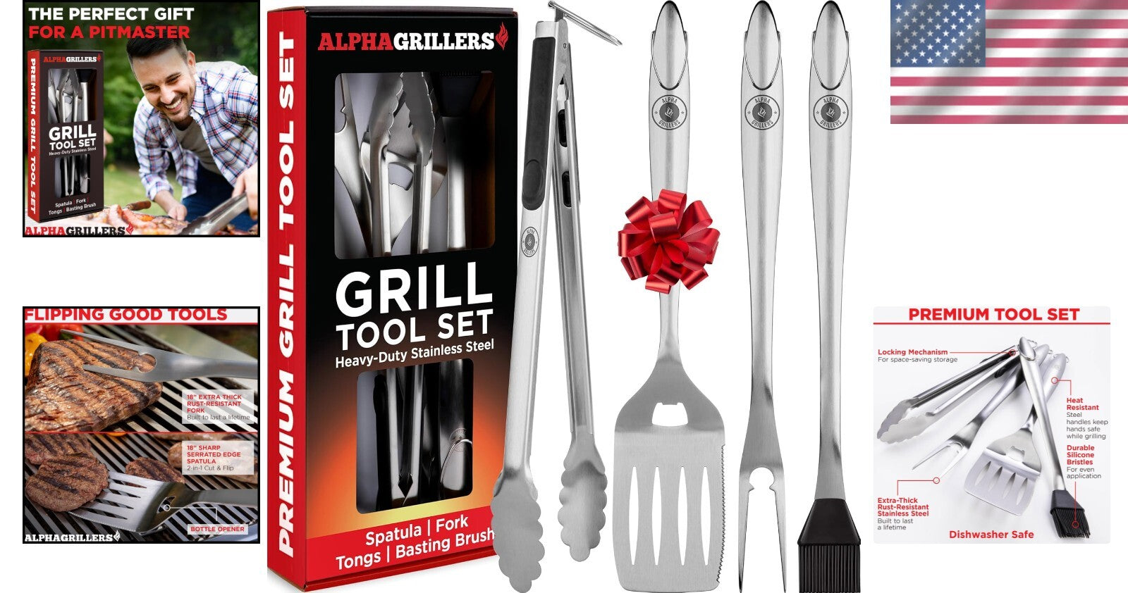 Durable Stainless Steel BBQ Grilling Set - Perfect Gift for Men & Grill Lovers