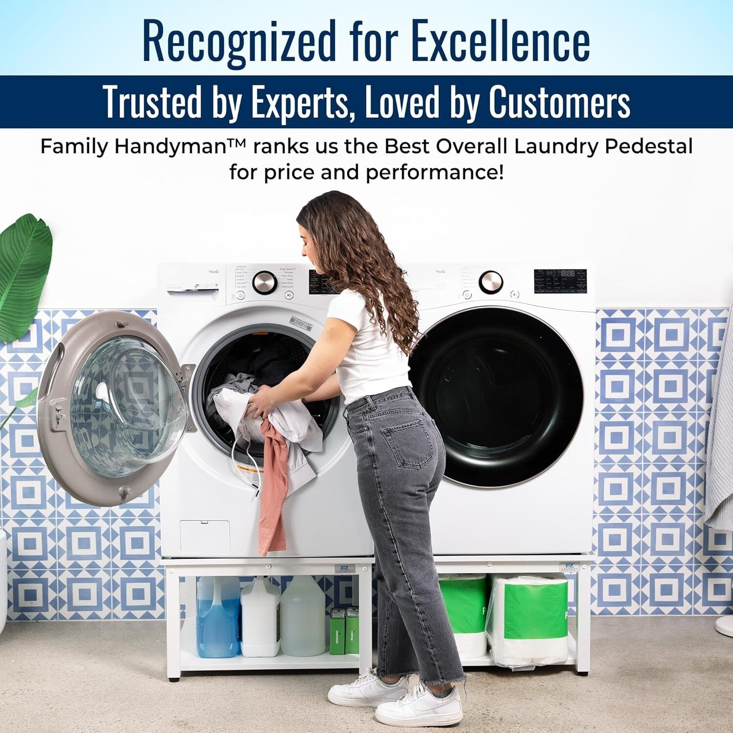 Reinforced Steel Laundry Pedestal - Ergonomic 16" Height, Leak-Proof System